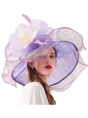 Organza Floral Fascinator Wedding Church Tea Party Hat/Purple
